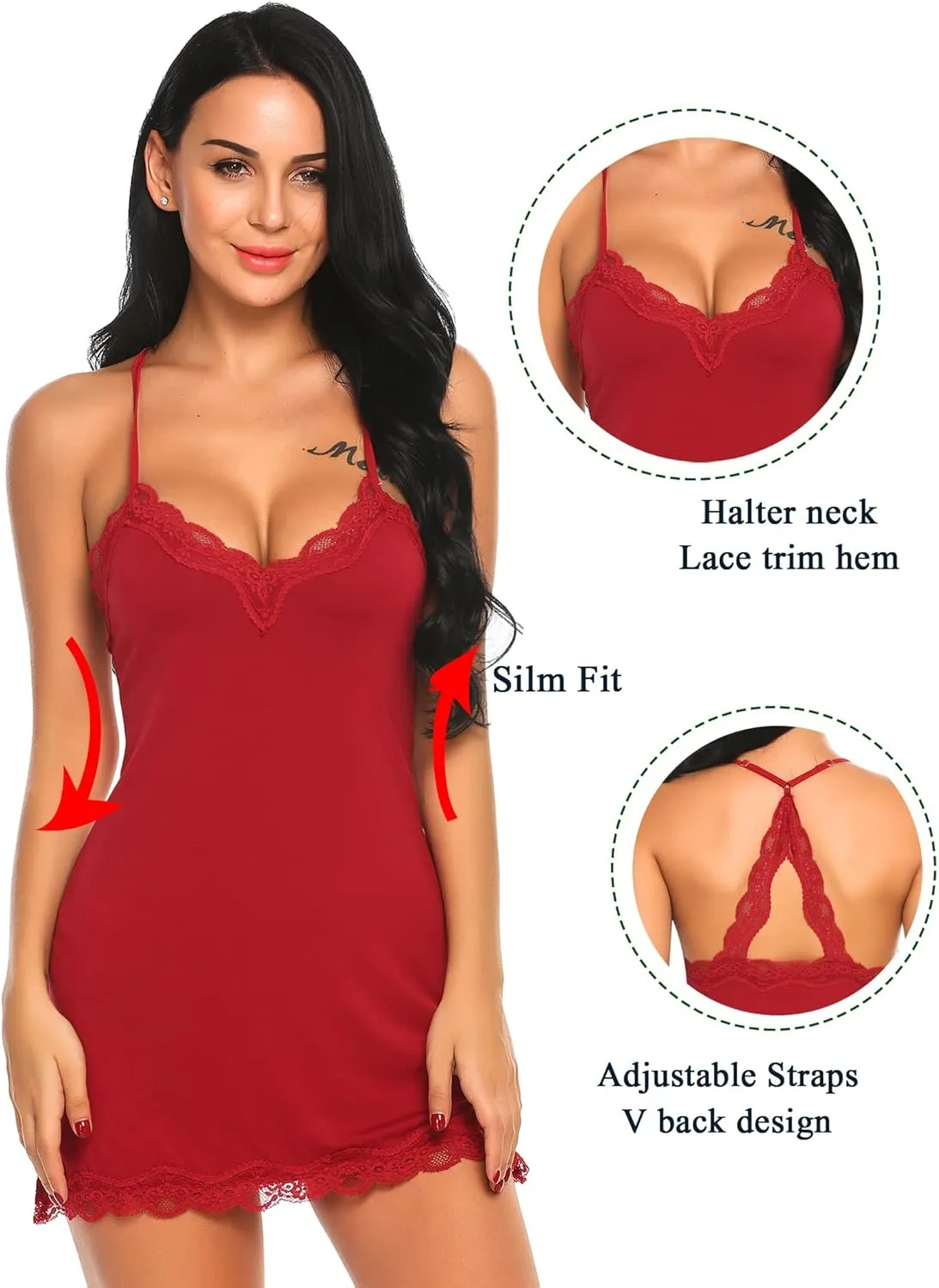 Avidlove Womens Nightgown Sexy Lace Sleepwear V Neck Full Slip Chemise Lingerie Cotton Night Gowns Babydoll Sleepshirt