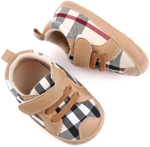Baby Boys Pre Walker Shoes Anti-Slip Plaid Soft Sole Autumn Spring