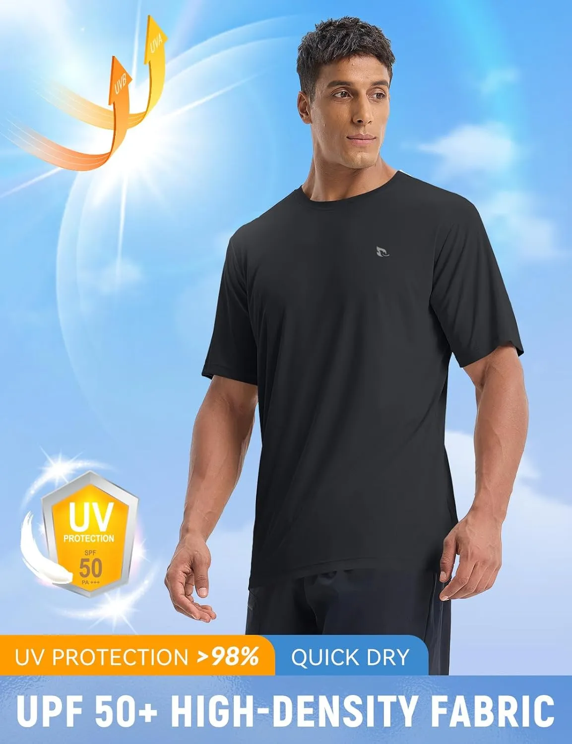 baleaf Men's UPF 50  Sun Protection Shirts UV SPF Short Sleeve T-Shirts Rash Guard Quick Dry Lightweight Hiking Athletic