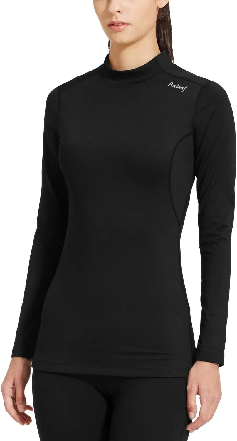 baleaf Women's Thermal Tops Fleece Shirts Running Workout Athletic Base Layer Warm Cold Weather Gear Mock Neck