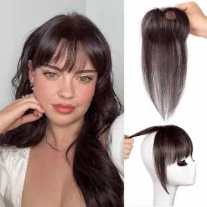 Bangs Hair Clip in bangs 100% Real Human Hair Toppers 360°3D Cover Clip on Bangs for Women Hairpieces French Bangs for Daily Wear (5 * 7 Brown Black)