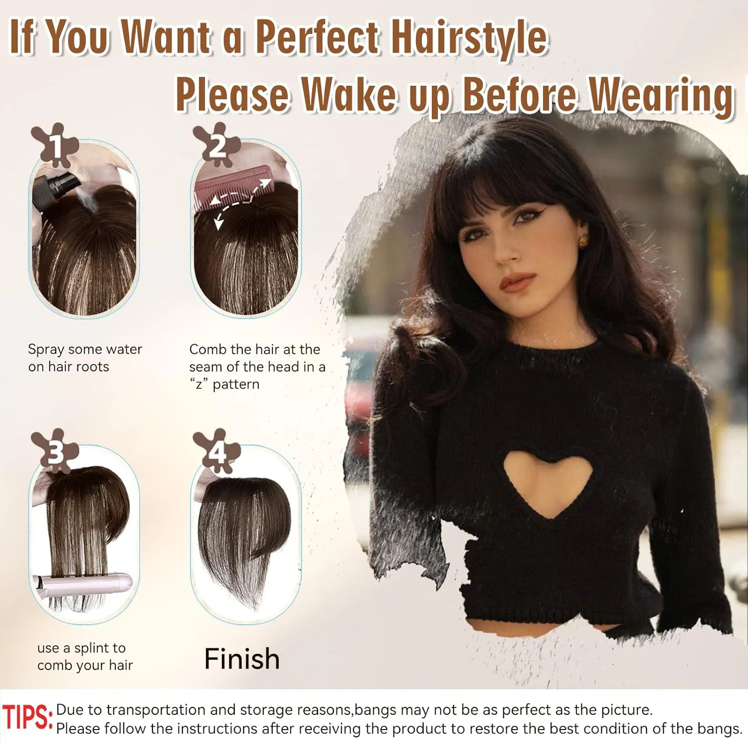 Bangs Hair Clip in bangs 100% Real Human Hair Toppers 360°3D Cover Clip on Bangs for Women Hairpieces French Bangs for Daily Wear (5 * 7 Brown Black)
