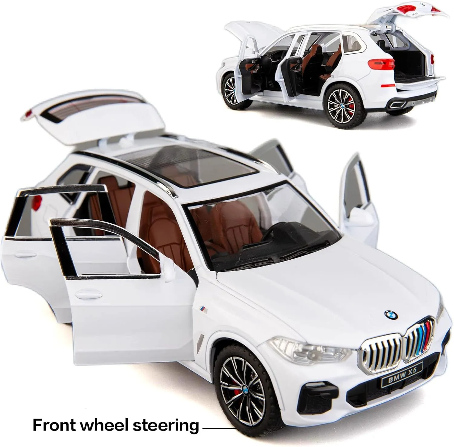 BDTCTK 1:24 Compatible for X5 SUV Model Car Toy, Zinc Alloy Pull Back Toy car with Sound and Light for Kids Boy Girl Gift(White)