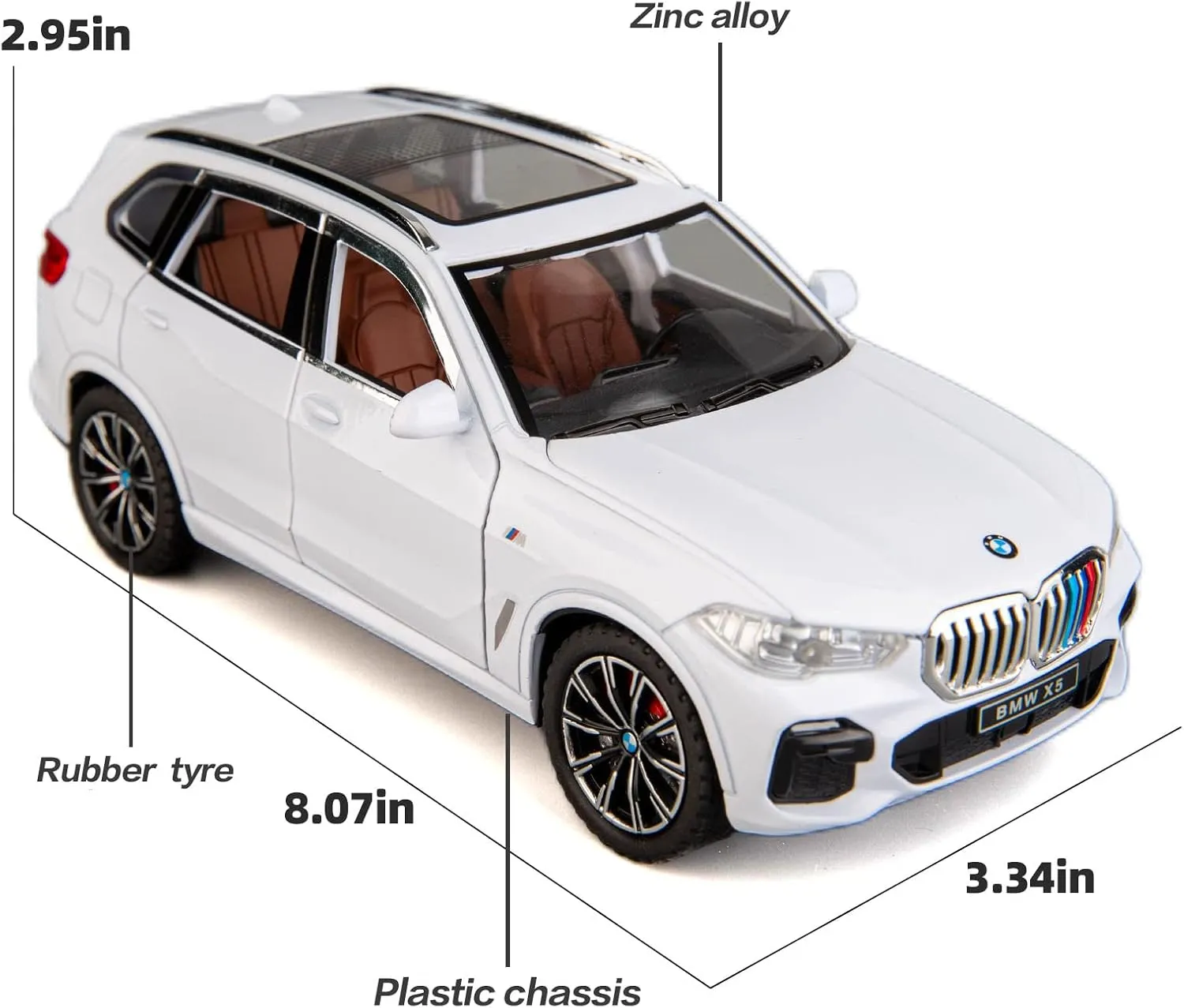 BDTCTK 1:24 Compatible for X5 SUV Model Car Toy, Zinc Alloy Pull Back Toy car with Sound and Light for Kids Boy Girl Gift(White)