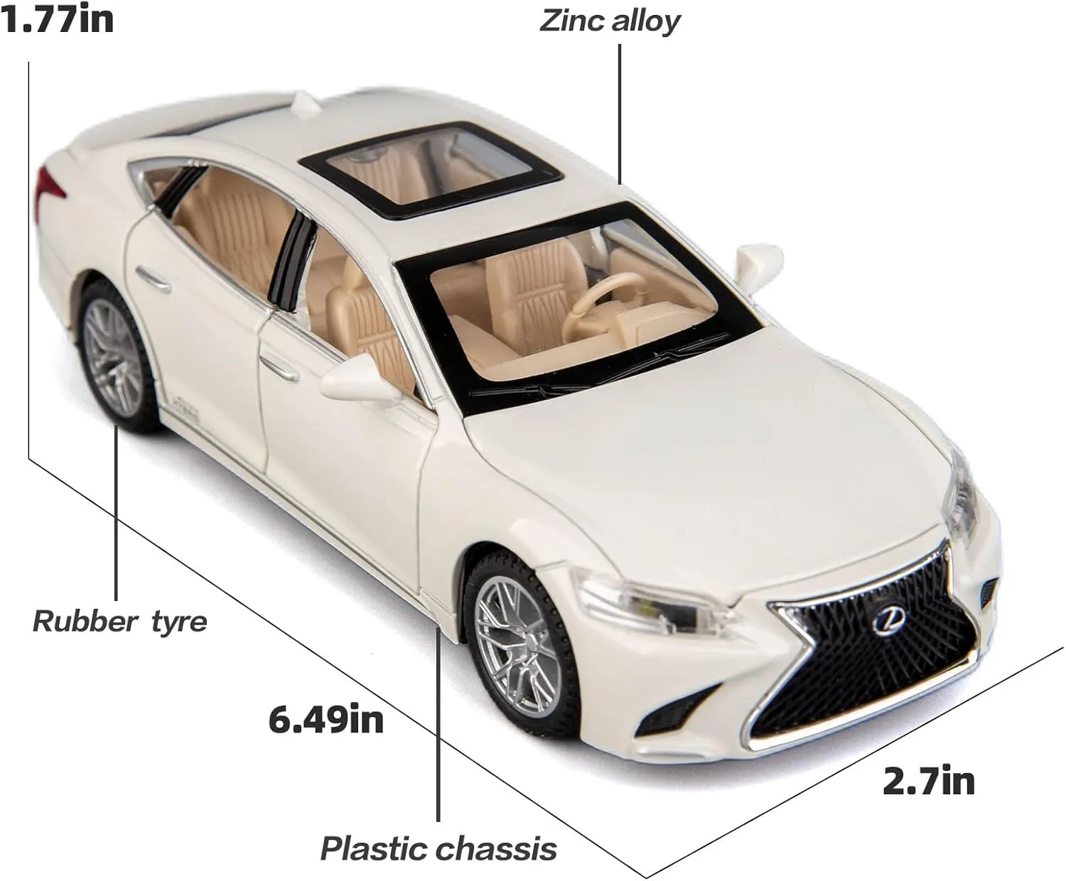 BDTCTK 1/32 Compatible for Lexus Ls500h Model Car, Zinc Alloy Pull Back Toy car with Sound and Light for Kids Boy Girl Gift(White)