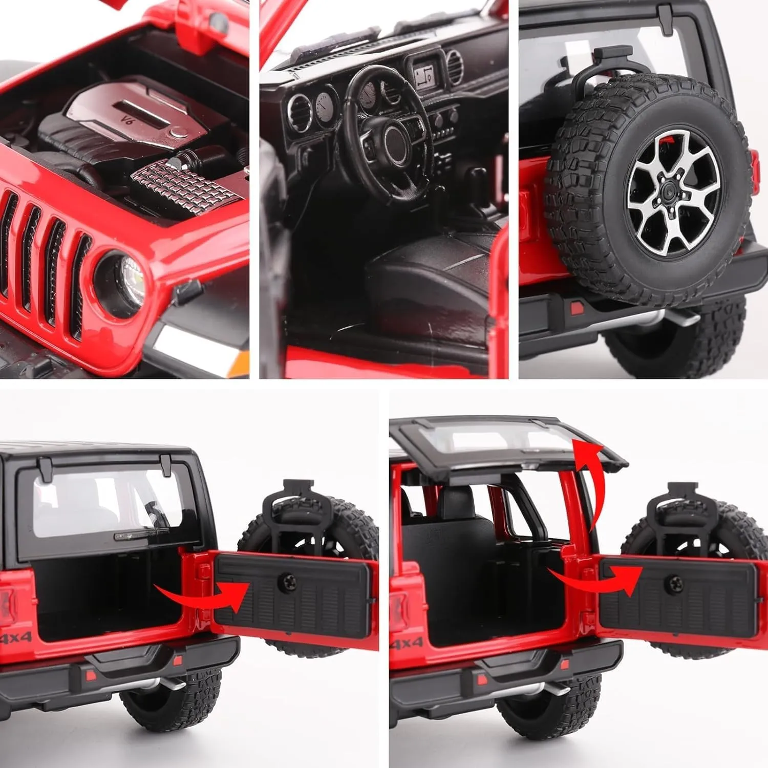BDTCTK Off-Road 7 Door for Wrangler Diecast Toy Car Model, 1/22 Scale Metal Alloy Vehicle for Kids Boys Girls Adults, Doors Open, Light and Sound, Gifts Red