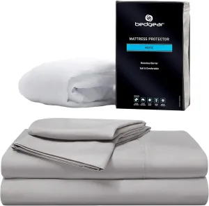 Bedgear Queen Basic Bedding Bundle - Lightweight, Noiseless Mattress Protector and Breathable Bed Sheet Set - Waterproof, Washable, and Stain-Resistant - Light Grey