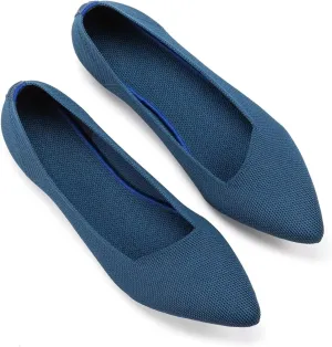 BEJINASH Women's Flat Shoes Black Pointed Toe Dress Shoes Knit Slip On Shoes Comfortable Walking Shoes for Woman Lightweight