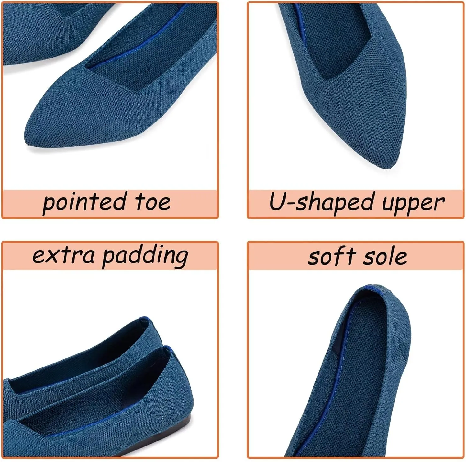 BEJINASH Women's Flat Shoes Black Pointed Toe Dress Shoes Knit Slip On Shoes Comfortable Walking Shoes for Woman Lightweight