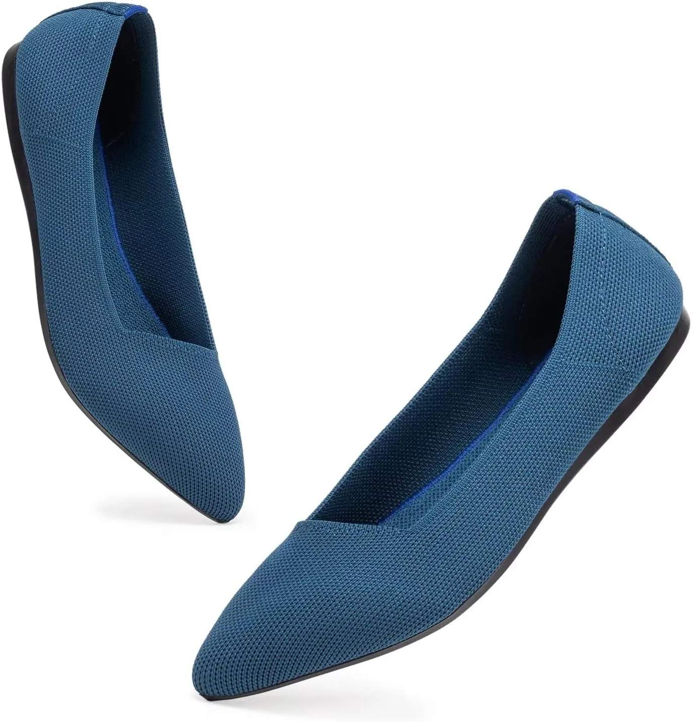 BEJINASH Women's Flat Shoes Black Pointed Toe Dress Shoes Knit Slip On Shoes Comfortable Walking Shoes for Woman Lightweight