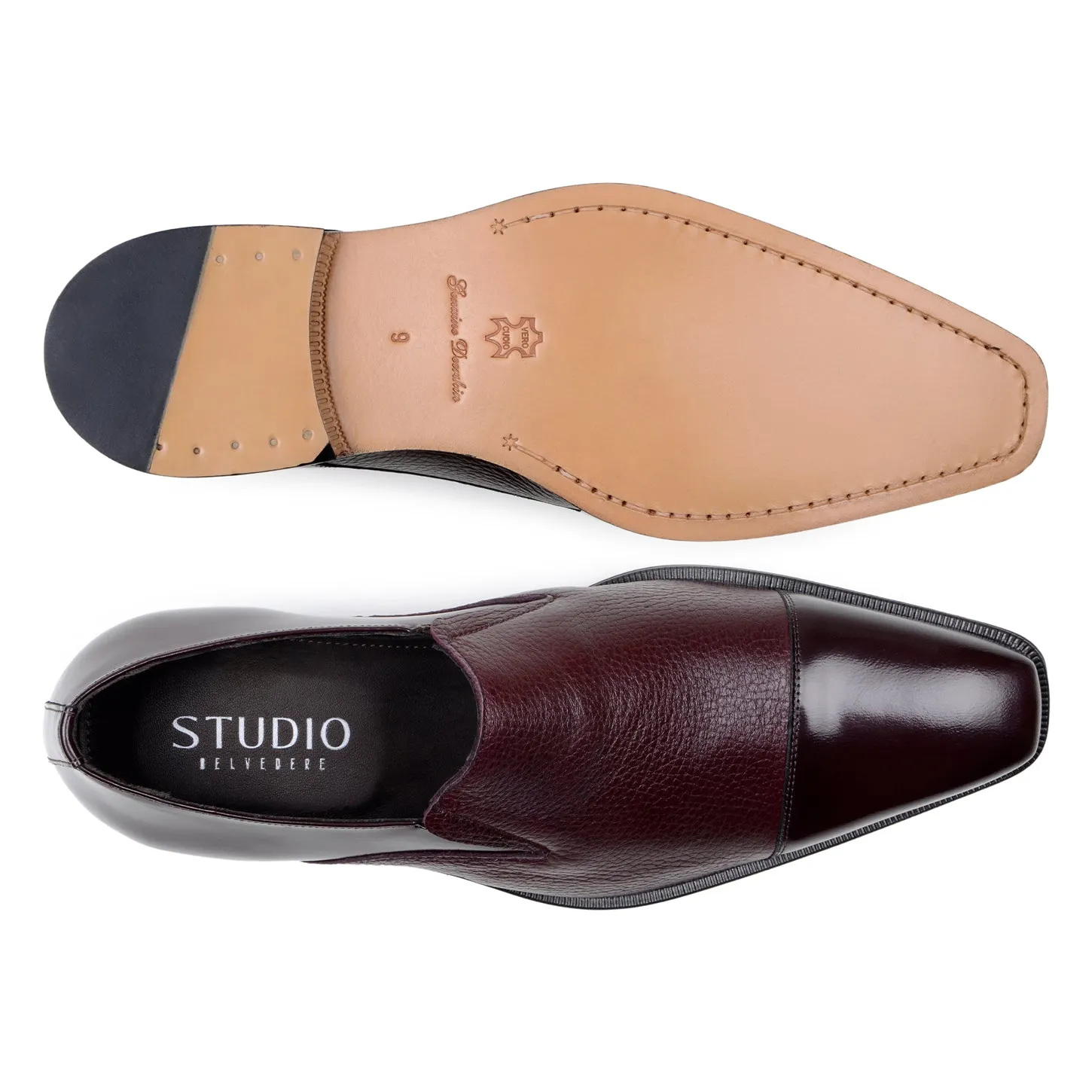 Belvedere Andreo in Burgundy Premium Italian Deerskin & Nappa Leather Slip-Ons