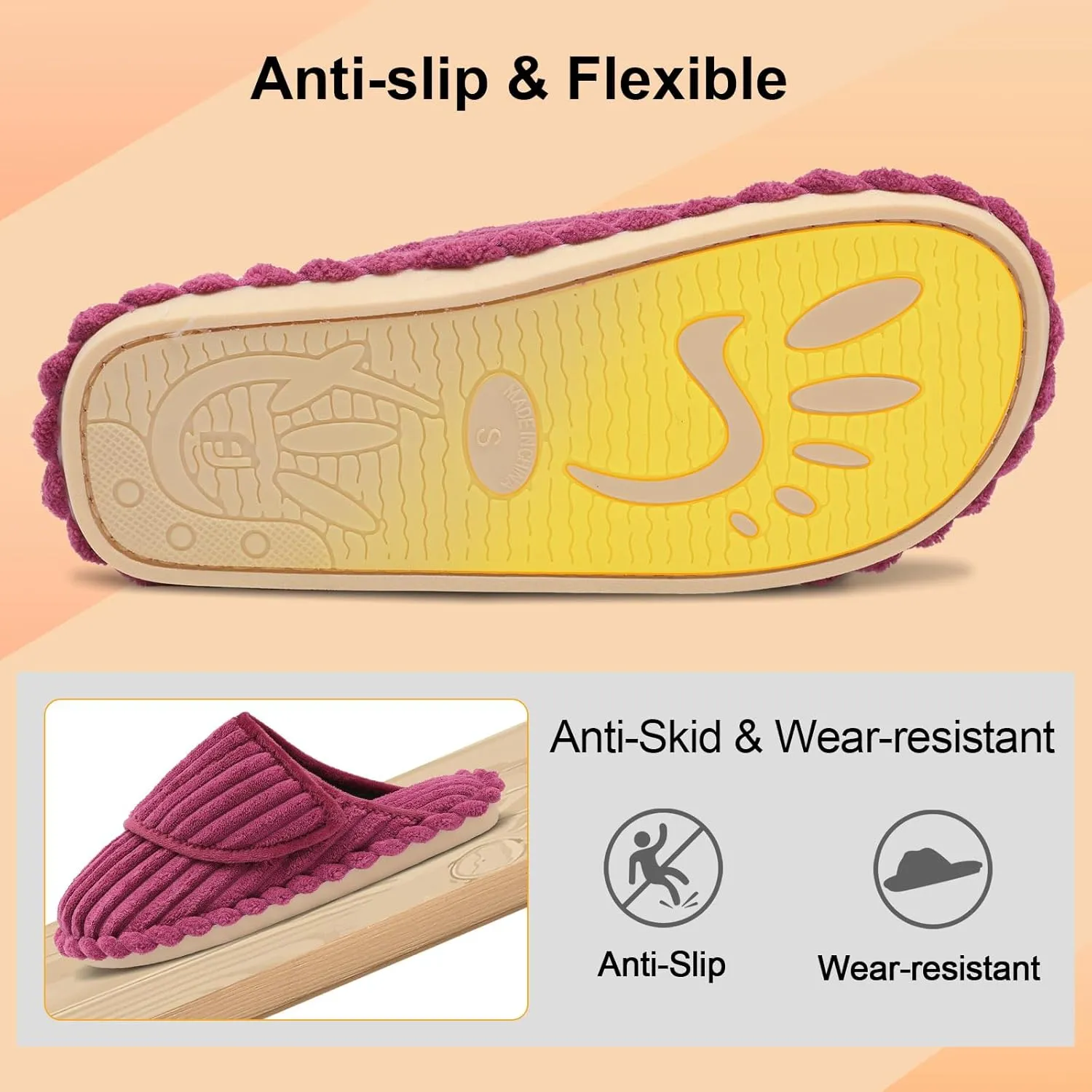Besroad Womens Slippers Wide Diabetic Shoes Adjustable House Slippers Memory Foam Bedroom Shoes Arthritis Edema Indoor Outdoor