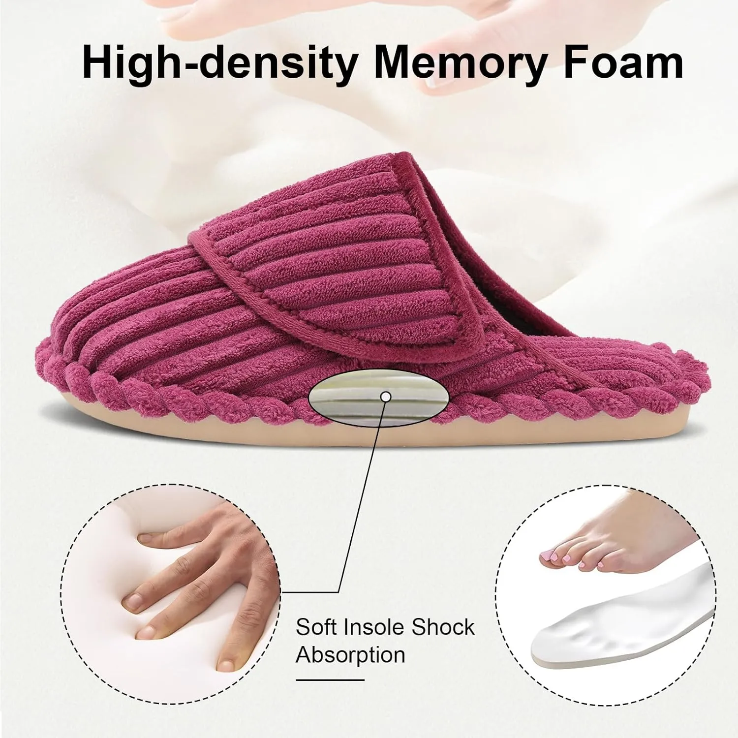 Besroad Womens Slippers Wide Diabetic Shoes Adjustable House Slippers Memory Foam Bedroom Shoes Arthritis Edema Indoor Outdoor