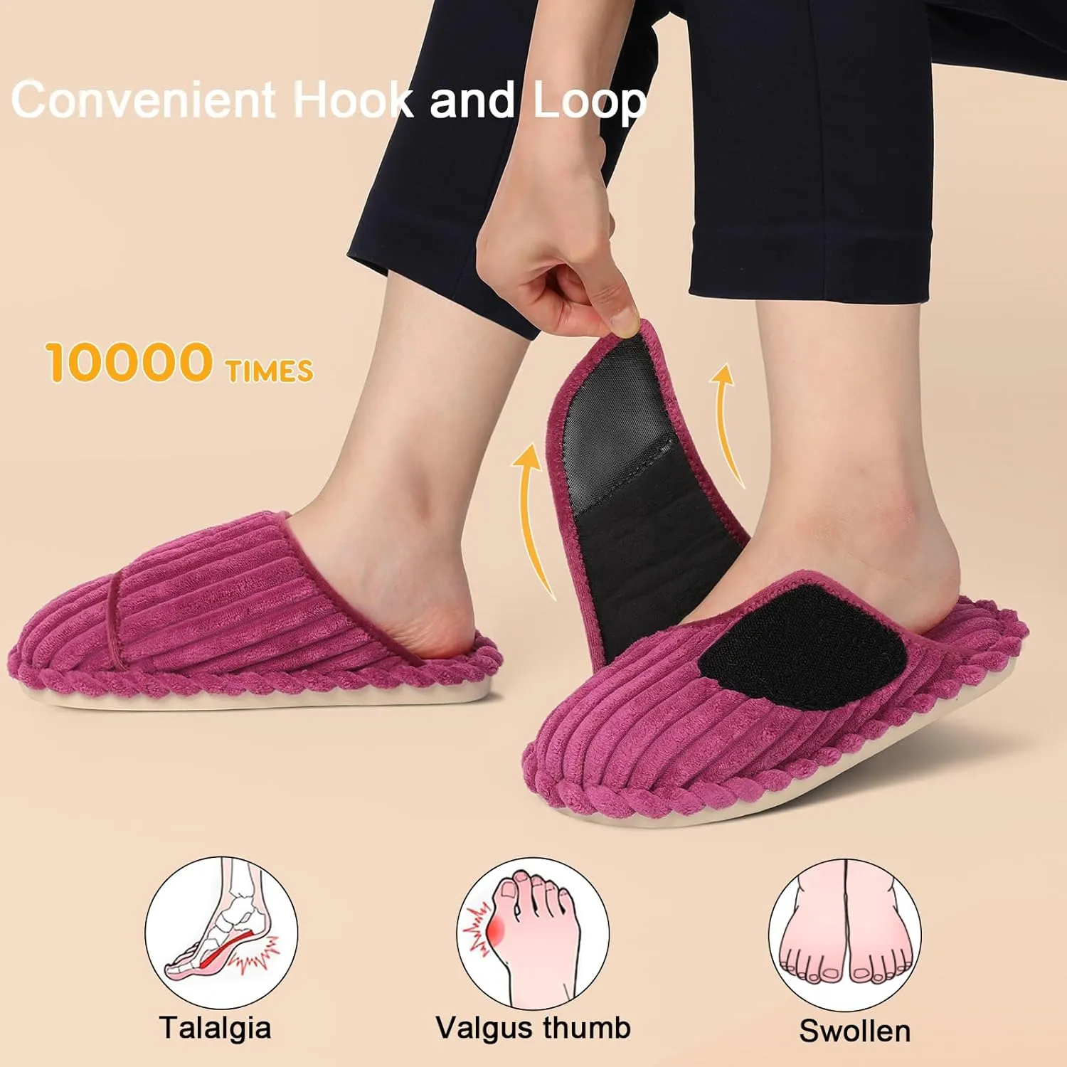 Besroad Womens Slippers Wide Diabetic Shoes Adjustable House Slippers Memory Foam Bedroom Shoes Arthritis Edema Indoor Outdoor