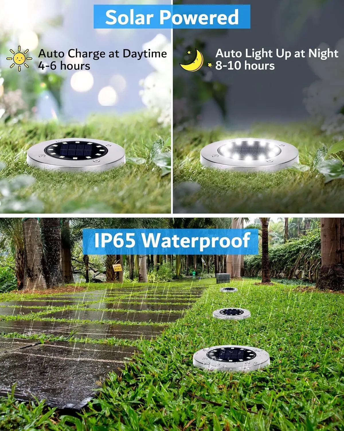 Biling Outdoor Lights 12 Packs, Bright 12 LEDs Waterproof, Ground Flat Pathway Lights Solar Powered for Yard Walkway Garden Driveway (White)