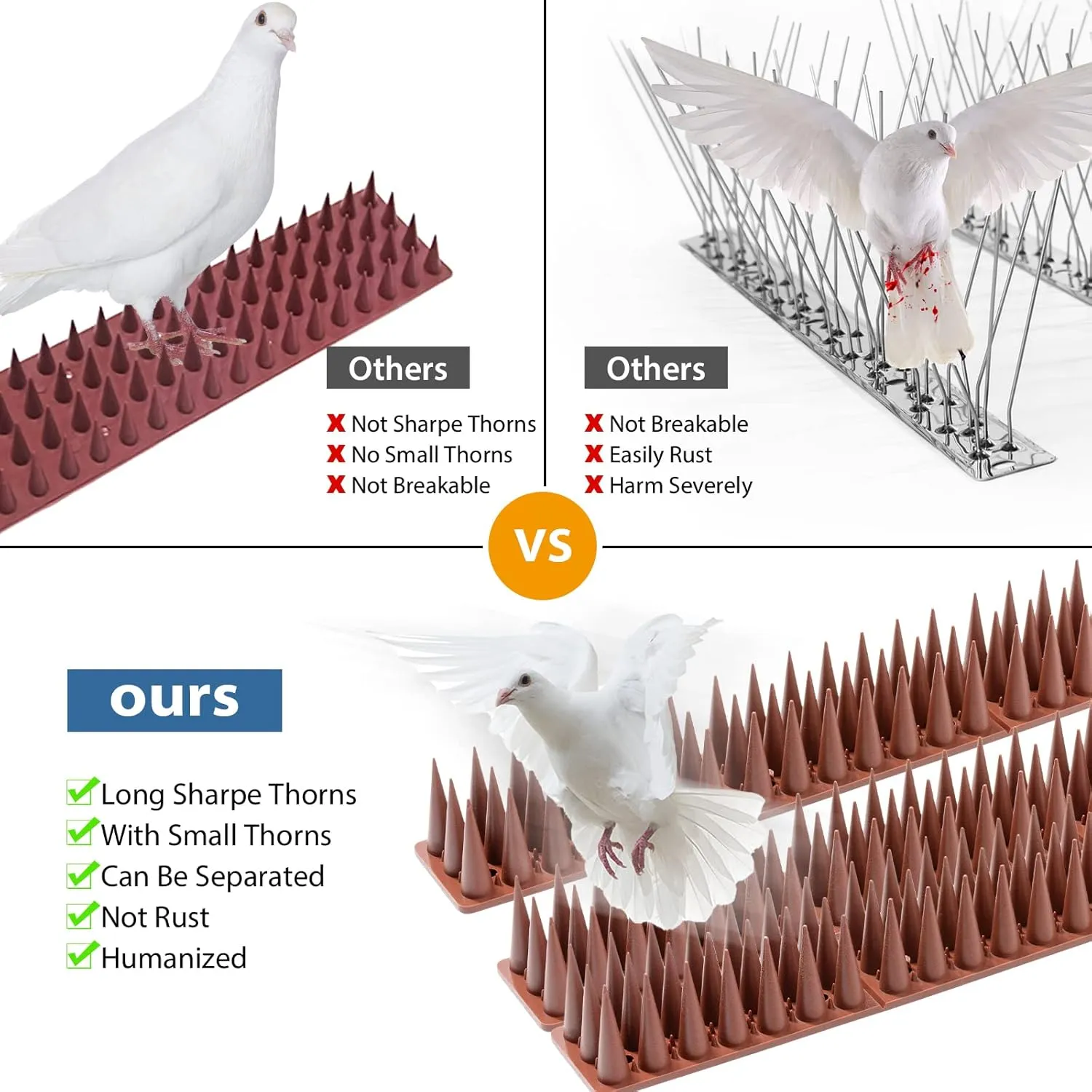 Bird Spikes for Outside, 20 Pack Bird Squirrel Raccoon Pigeon Cat Animal Deterrent Spikes for Bird Spikes for Anti Bird Defender Spikes Outdoor to Keep Birds Away and Keep Birds from Building Nest