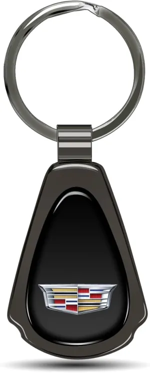 Black Dome Metal Teardrop Logo Key Chain Official Licensed for Cadillac Crest Logo