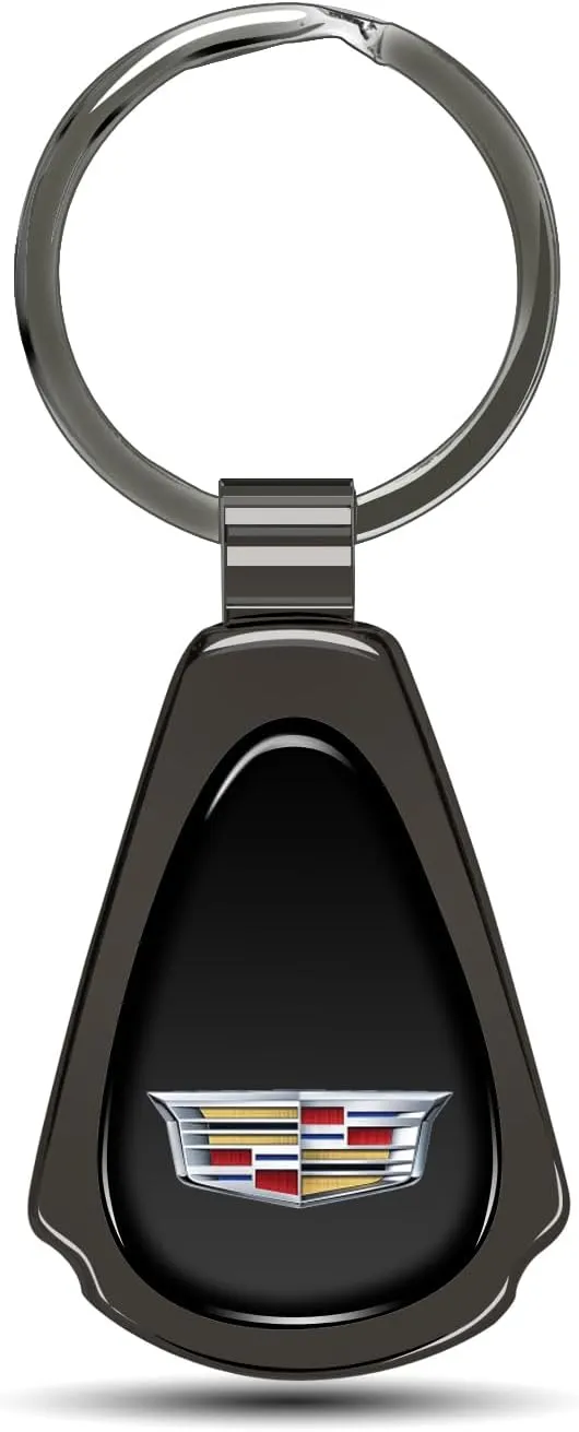 Black Dome Metal Teardrop Logo Key Chain Official Licensed for Cadillac Crest Logo