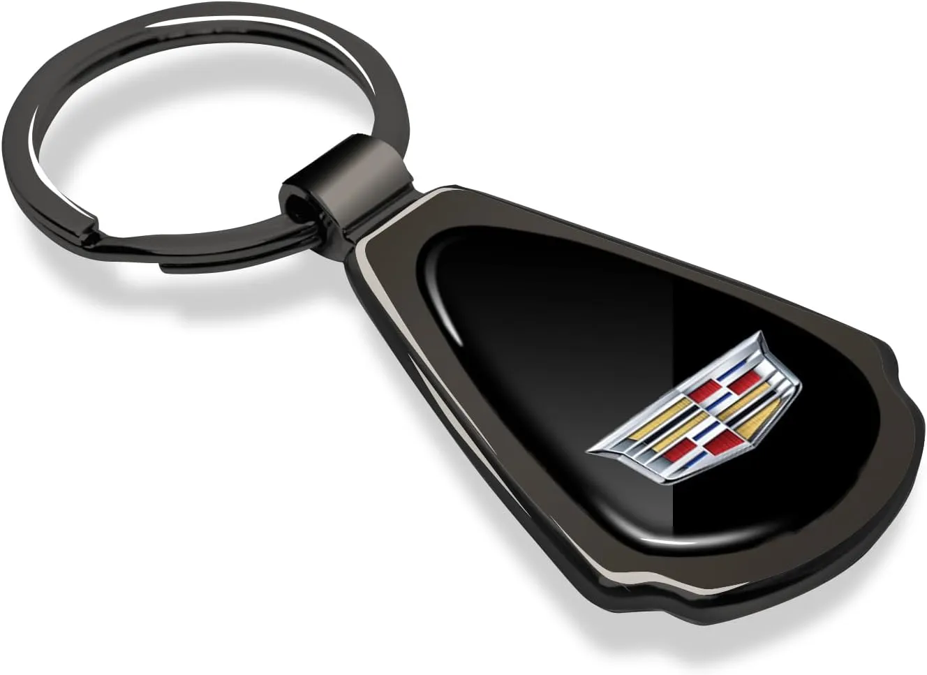Black Dome Metal Teardrop Logo Key Chain Official Licensed for Cadillac Crest Logo