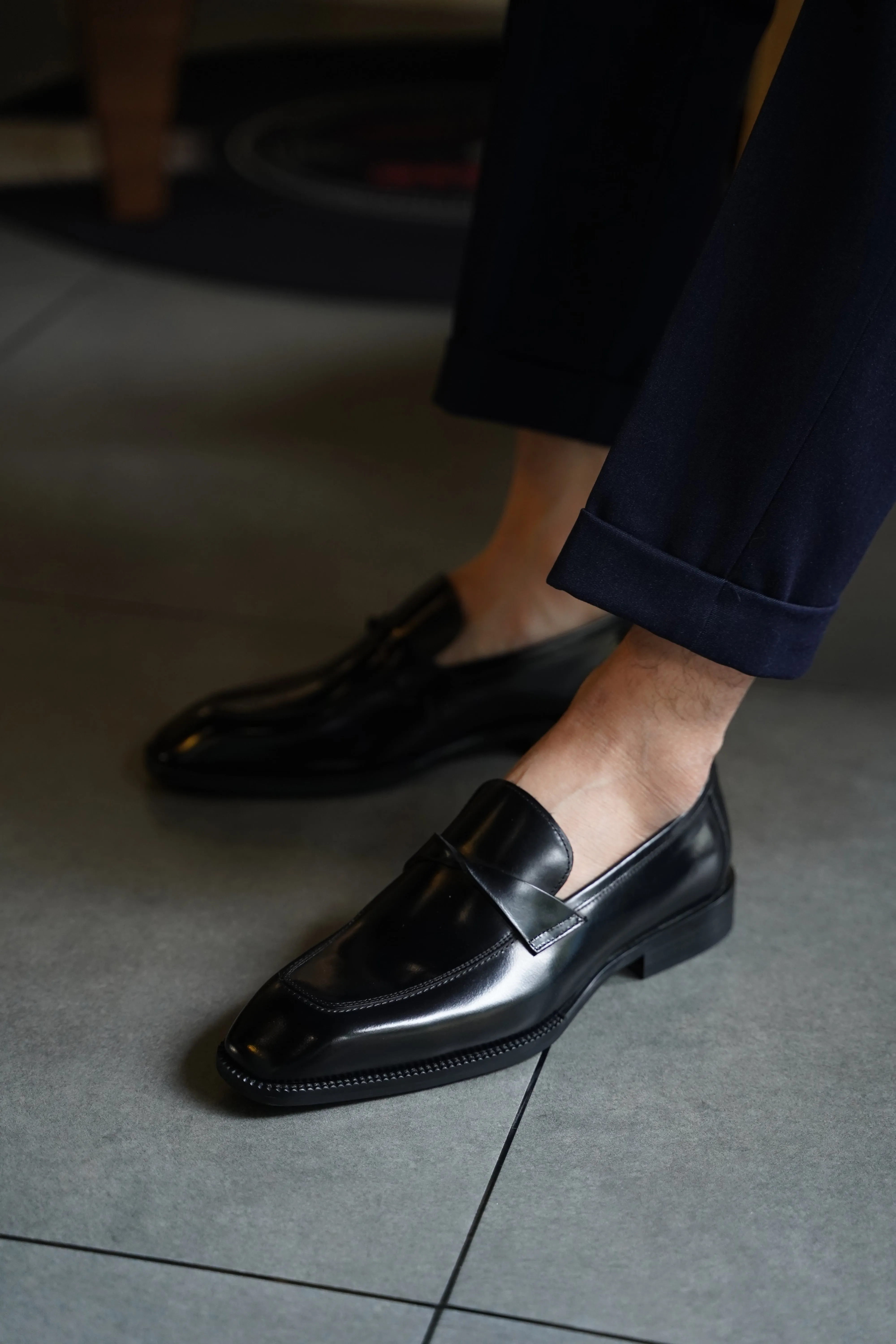 Black Leather Slip-on Loafers