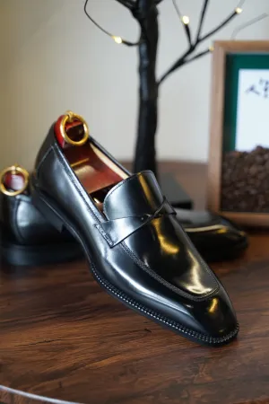 Black Leather Slip-on Loafers