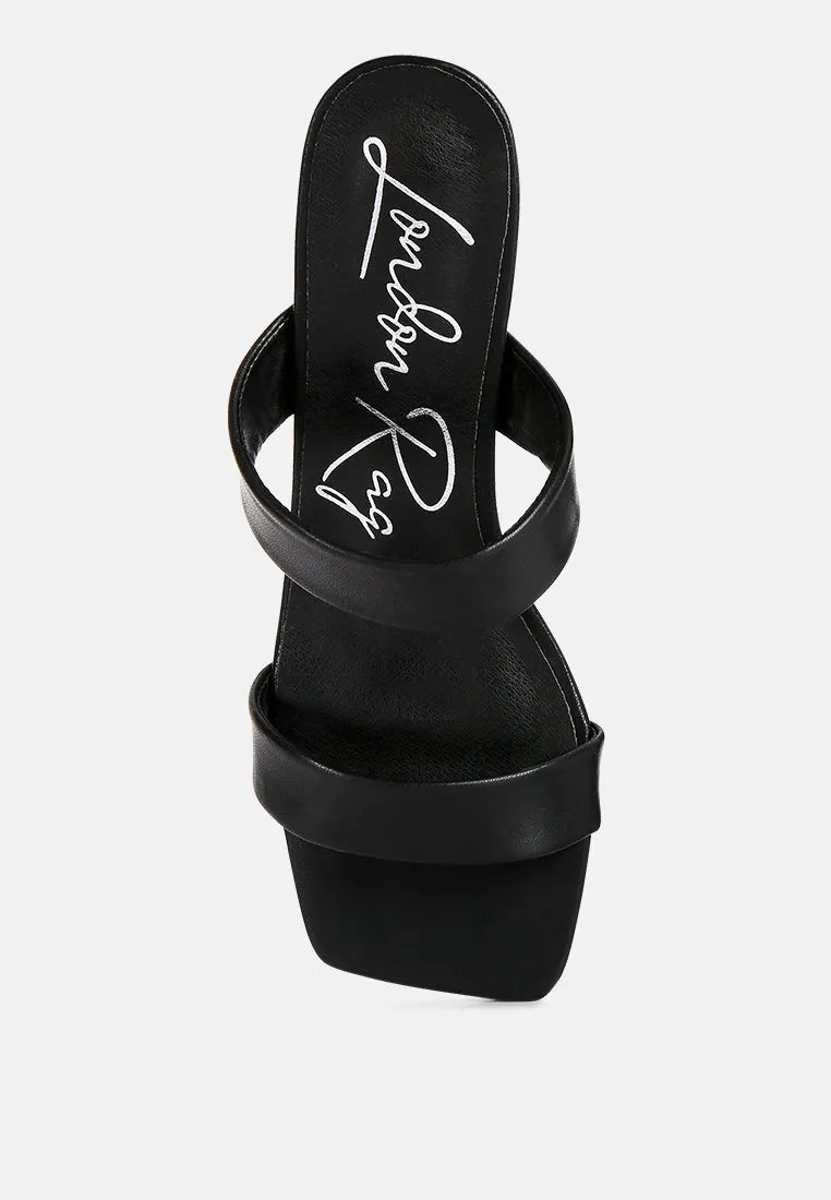 Black Mid Heel Sandals