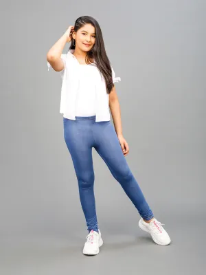 Blue Cotton Poly Stretch Knit Jeggings