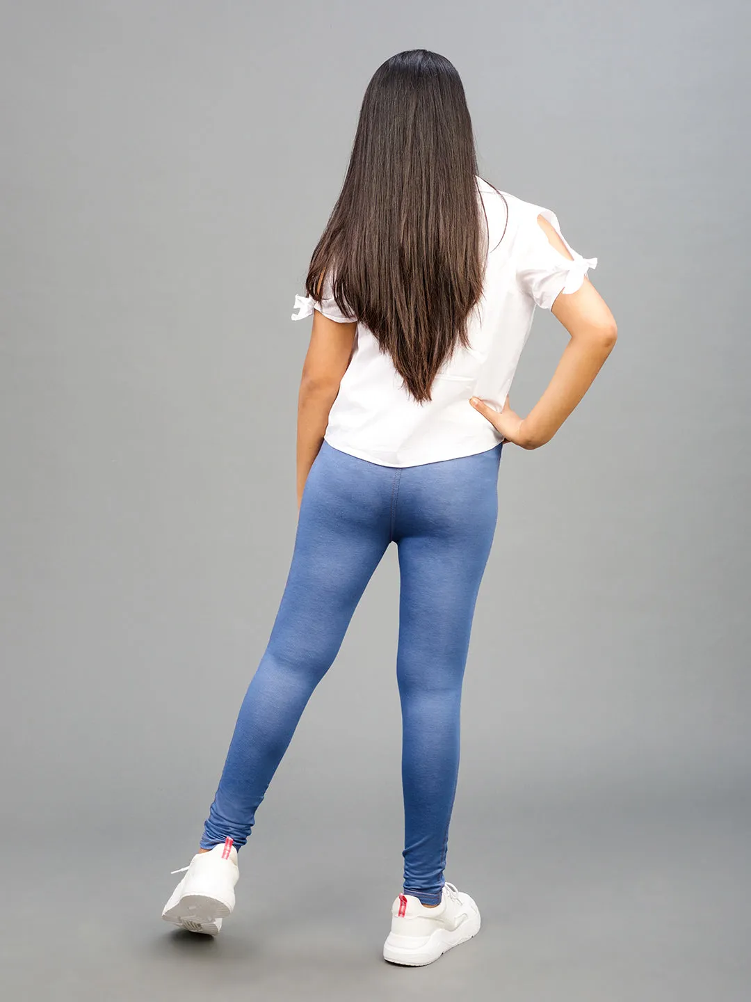 Blue Cotton Poly Stretch Knit Jeggings