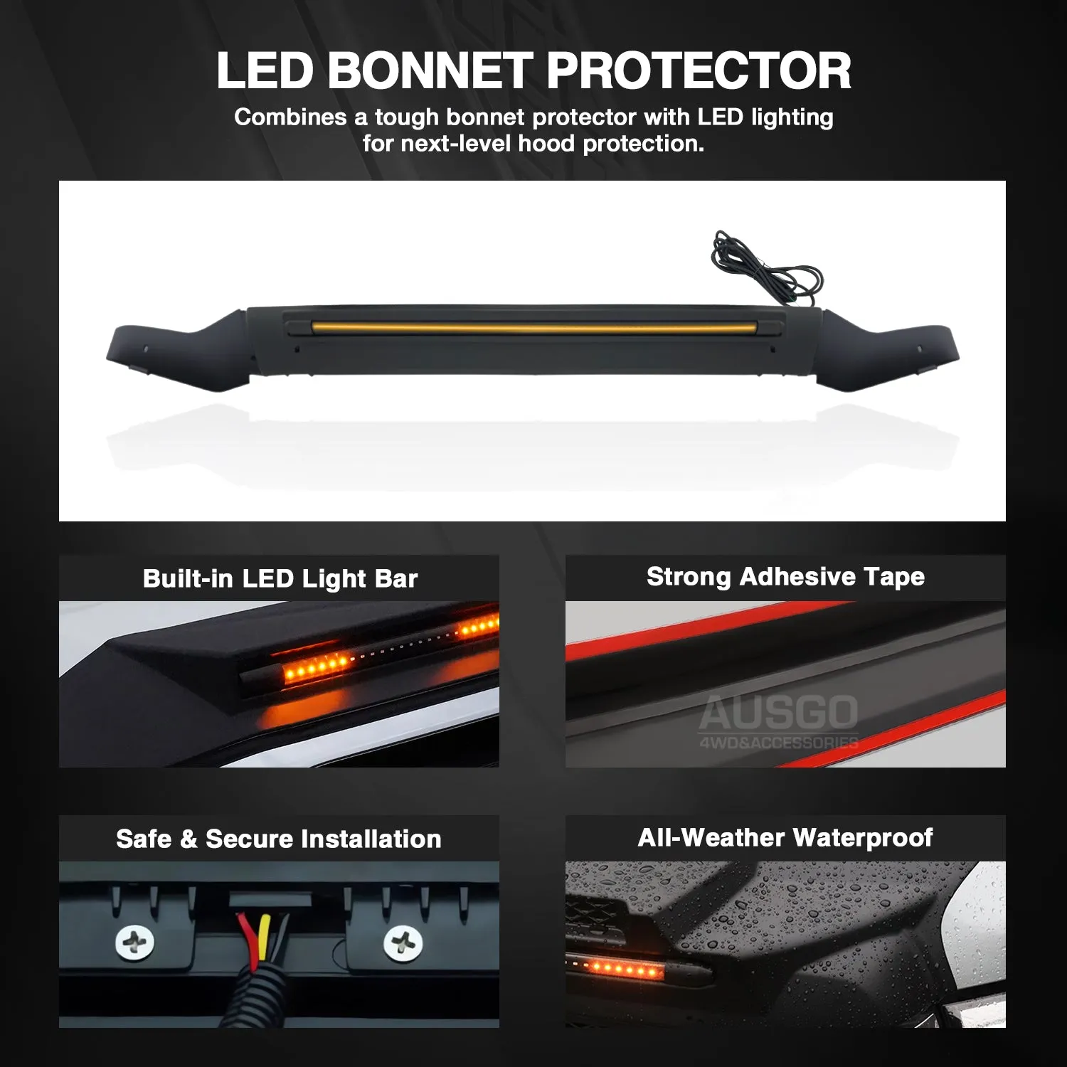 Bonnet Protector with LED Light for Toyota Land Cruiser 70 76 78 79 Series 2007-2023 LC70 LC76 LC78 LC79