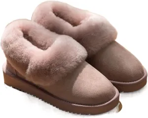 Boots For Women Winter light snow boots Women's waterproof sheepskin leather natural wool fur lined ankle warm flat shoes