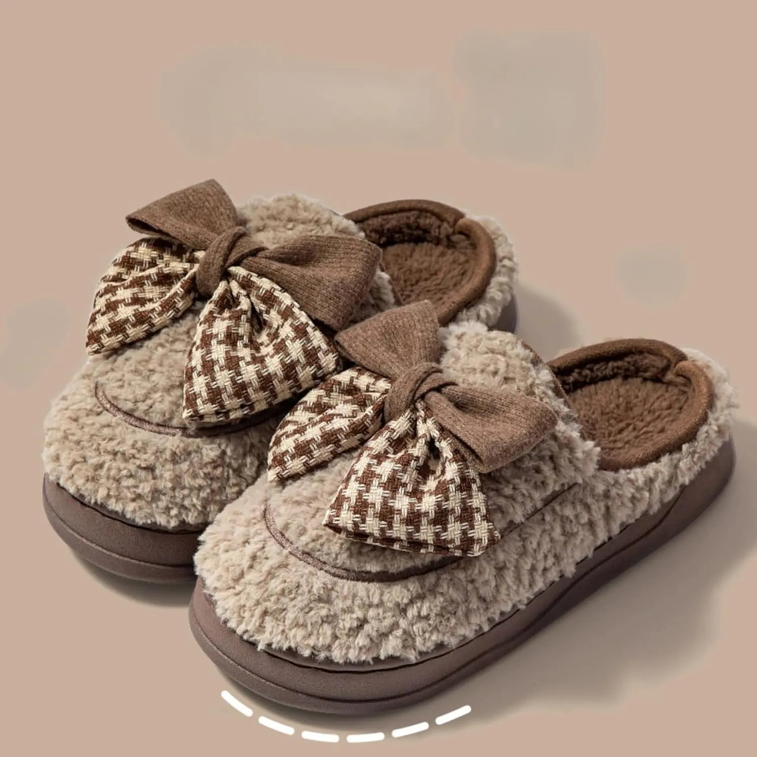 Bow House Slippers for Women Cute Soft Fleece Winter Warm Bow Tie Slippers Plush Slip On Home Slippers with Bows Non Slip Comfy Cozy Indoor Fuzzy Bedroom Shoes