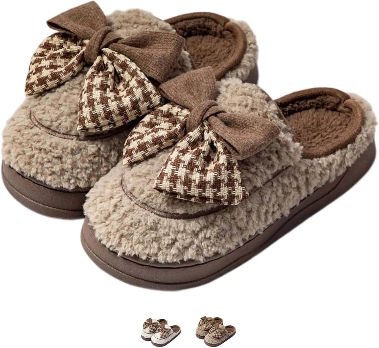 Bow House Slippers for Women Cute Soft Fleece Winter Warm Bow Tie Slippers Plush Slip On Home Slippers with Bows Non Slip Comfy Cozy Indoor Fuzzy Bedroom Shoes