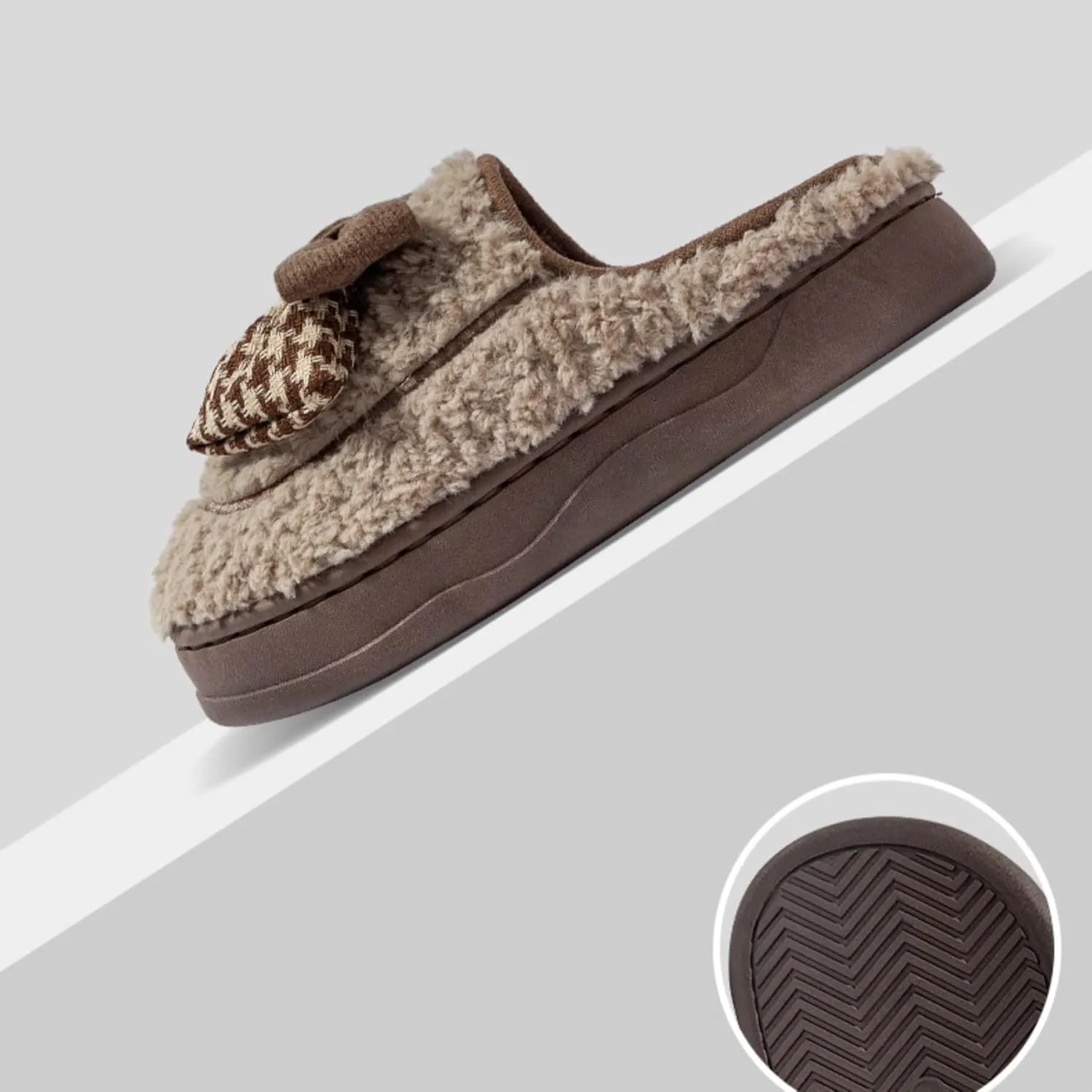 Bow House Slippers for Women Cute Soft Fleece Winter Warm Bow Tie Slippers Plush Slip On Home Slippers with Bows Non Slip Comfy Cozy Indoor Fuzzy Bedroom Shoes