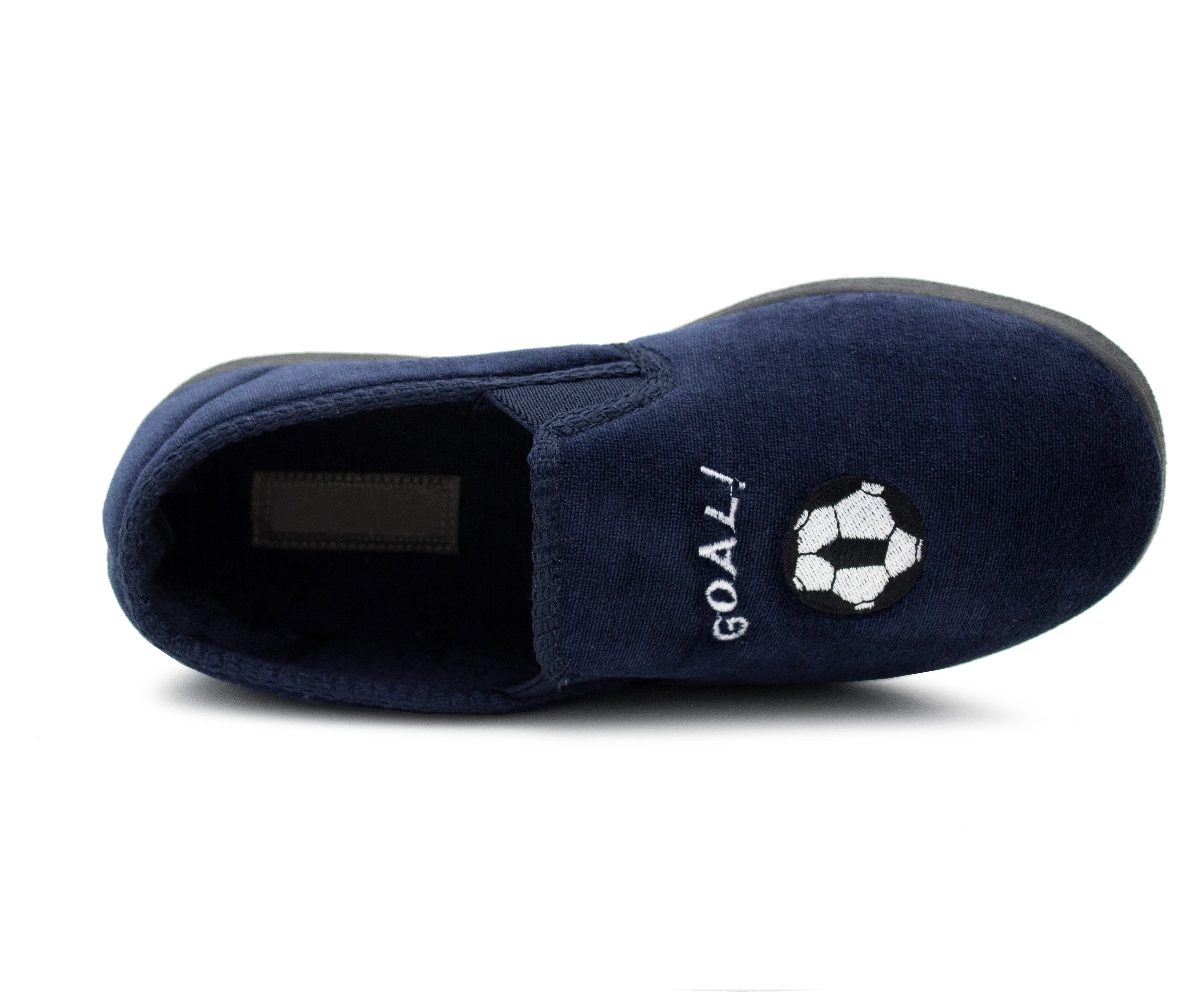 Boys Football Slippers Goal Slip On Novelty Youth Kids Elastic House Shoes Navy
