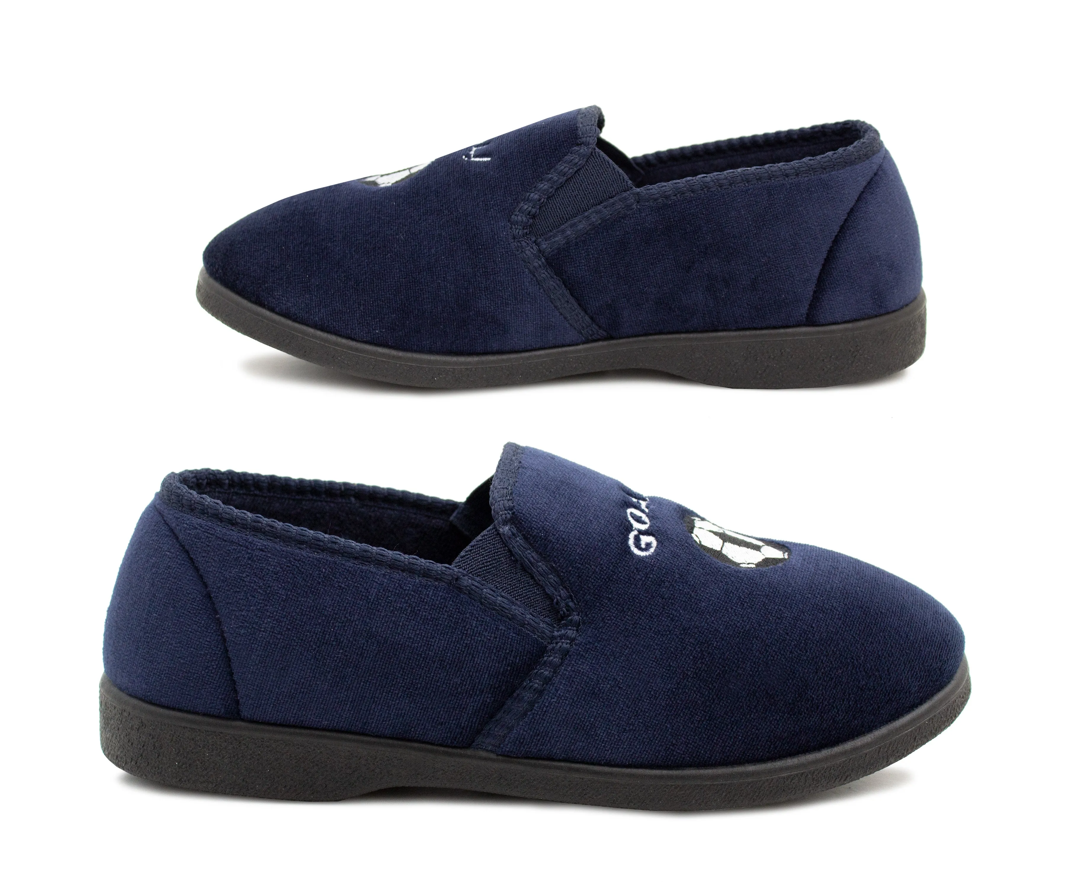 Boys Football Slippers Goal Slip On Novelty Youth Kids Elastic House Shoes Navy