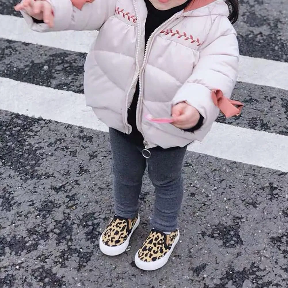 Boy's Girl's Leopard Print Canvas Sneakers Casual Slip On Loafers Kids Flat Shoes