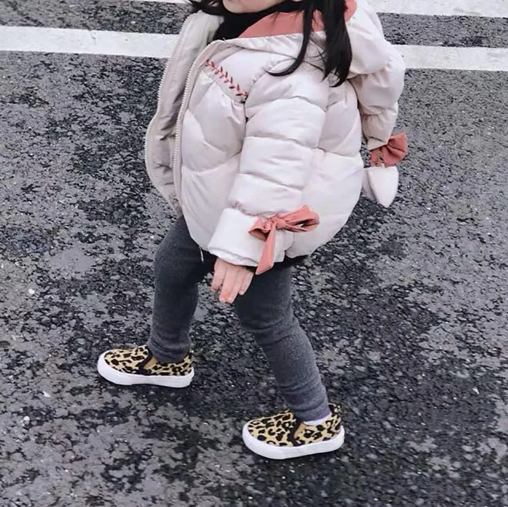 Boy's Girl's Leopard Print Canvas Sneakers Casual Slip On Loafers Kids Flat Shoes