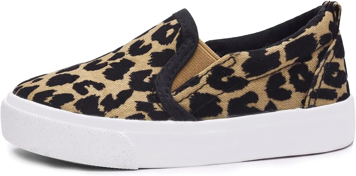 Boy's Girl's Leopard Print Canvas Sneakers Casual Slip On Loafers Kids Flat Shoes
