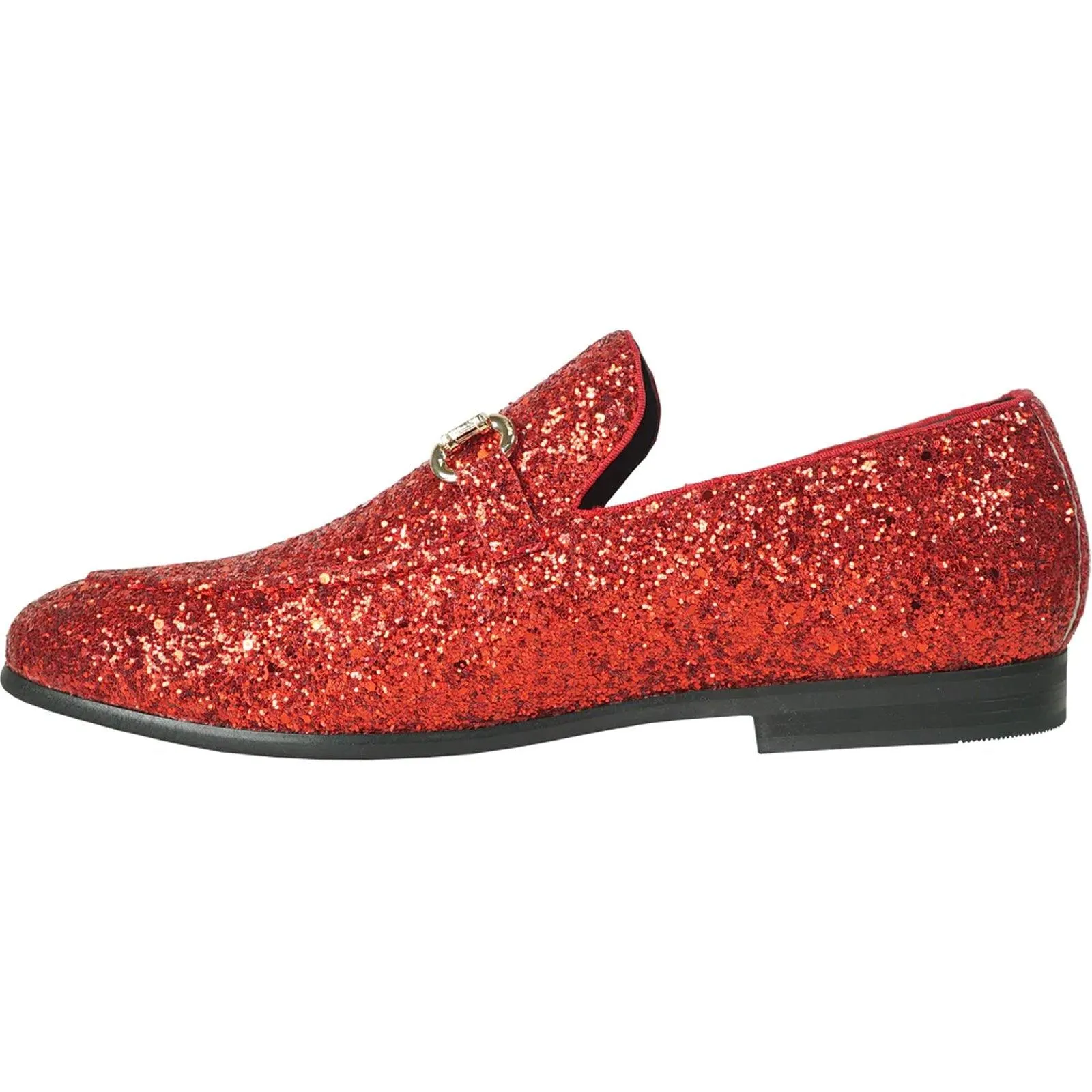 Bravo Red Sequin Glitter Modern Tux Buckle Loafers for Proms
