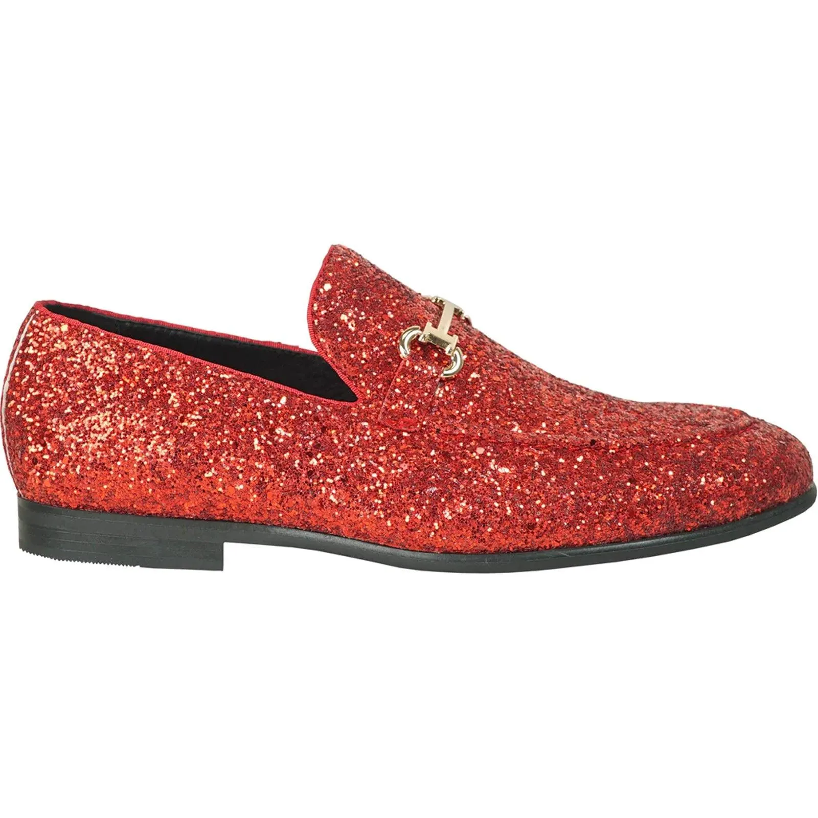 Bravo Red Sequin Glitter Modern Tux Buckle Loafers for Proms