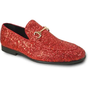Bravo Red Sequin Glitter Modern Tux Buckle Loafers for Proms