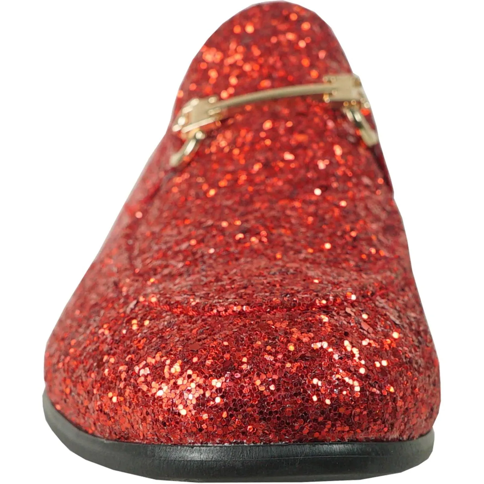 Bravo Red Sequin Glitter Modern Tux Buckle Loafers for Proms