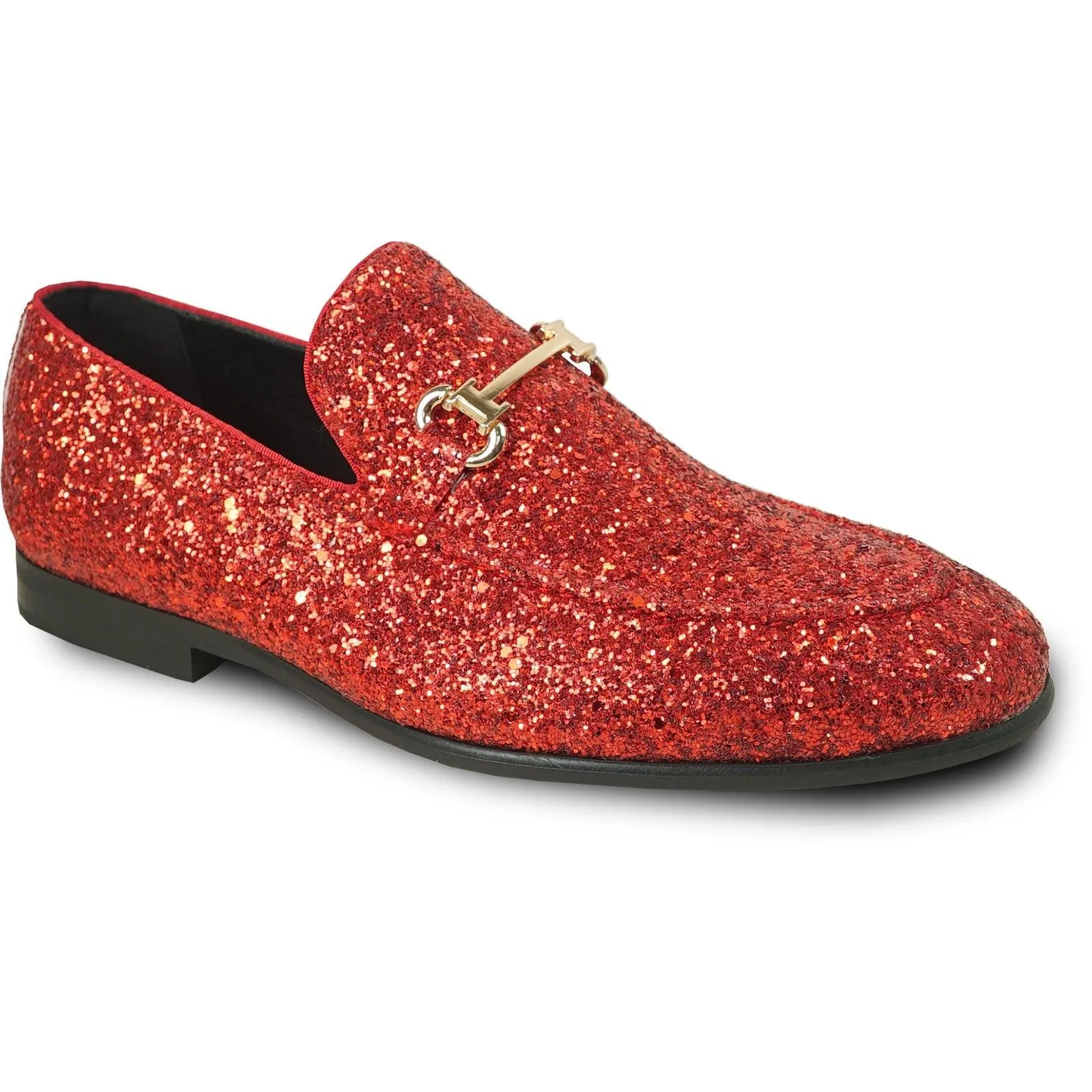 Bravo Red Sequin Glitter Modern Tux Buckle Loafers for Proms