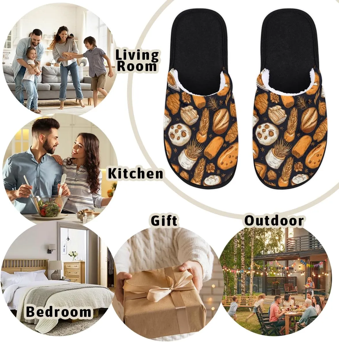 Bread Wheat Slippers for Women Men, Maple Leaf House Slippers Soft Fluffy Warm Slip On Slippers Cozy Indoor Slippers Non-Slip Home Shoes, X-Small