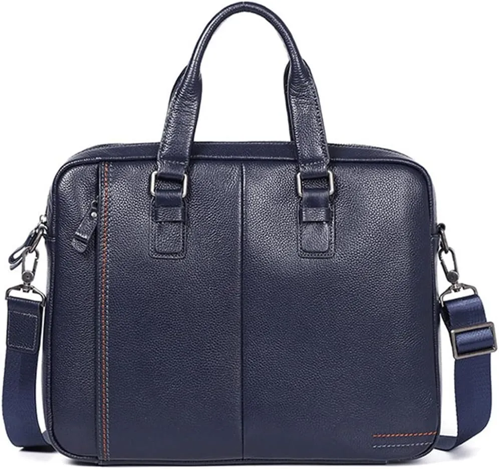 Briefcase Genuine Leather Shoulder Laptop Bag Office Bag for Men Briefcases Cow Leather Big Handbag Business(Black)