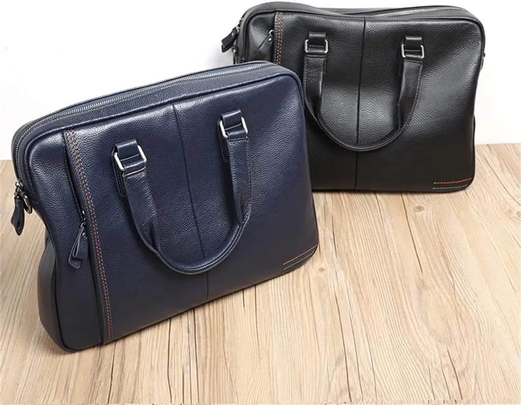 Briefcase Genuine Leather Shoulder Laptop Bag Office Bag for Men Briefcases Cow Leather Big Handbag Business(Black)