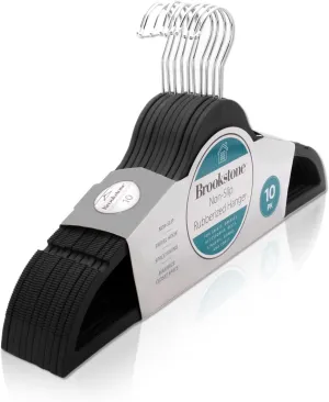BROOKSTONE, 10 Pack [Non-Slip] 3D Rubberized Hangers, Ultra Slim Lightweight Design, Heavy-Duty, Won’t Stain Fabric, Swivel 360° Hook