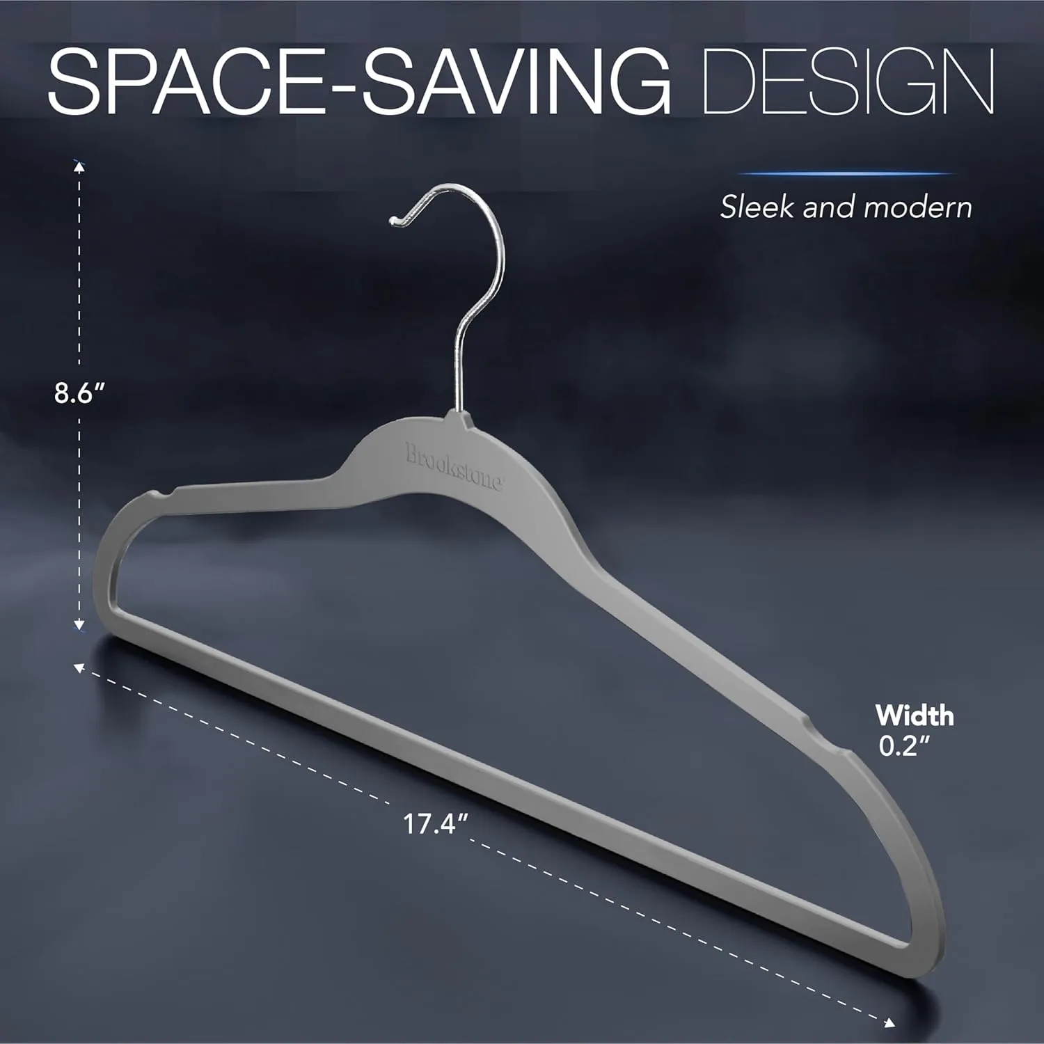 BROOKSTONE, 10 Pack [Non-Slip] High Grade Rubber Coated Plastic Hangers, Ultra Slim Lightweight Design, Heavy-Duty, Won’t Stain Fabric, Swivel 360° Hook, Gray
