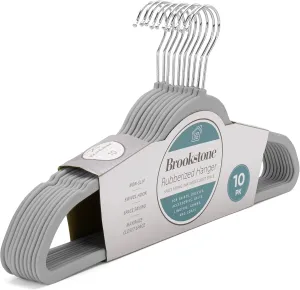 BROOKSTONE, 10 Pack [Non-Slip] High Grade Rubber Coated Plastic Hangers, Ultra Slim Lightweight Design, Heavy-Duty, Won’t Stain Fabric, Swivel 360° Hook, Gray