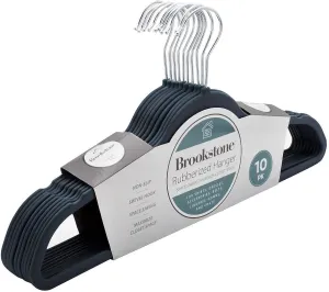 BROOKSTONE, 10 Pack [Non-Slip] High Grade Rubber Coated Plastic Hangers, Ultra Slim Lightweight Design, Heavy-Duty, Won’t Stain Fabric, Swivel 360° Hook